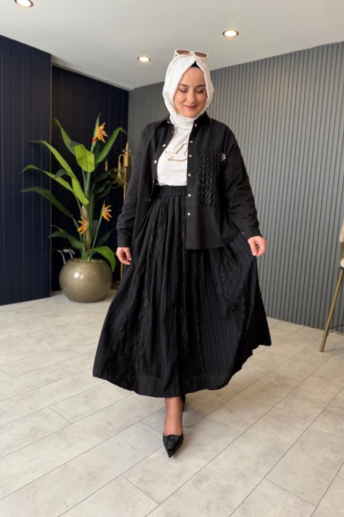 Levidor Dantel Detaylı Etek Siyah