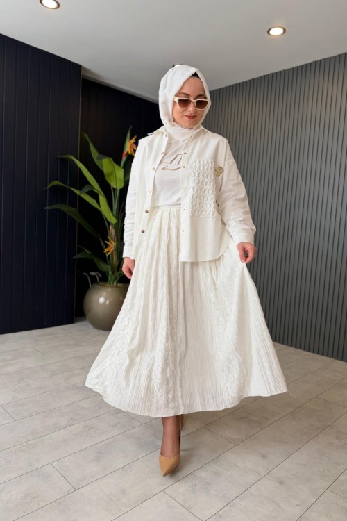 Levidor Dantel Detaylı Etek Ekru