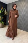 Yaka Taş Detaylı Elbise Kahverengi