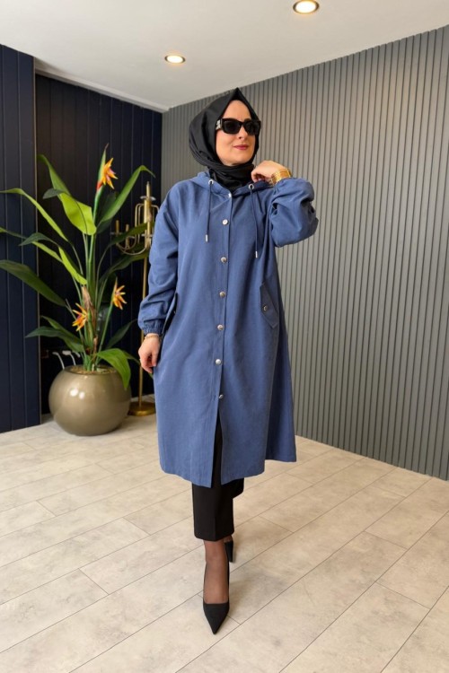 Çıt Çıt Detaylı Hüma Kap İndigo Mavi