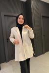 Çift Düğmeli Hüma Keten Ceket Bej