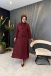 Broş Detaylı Plisoley Etekli Takım Bordo