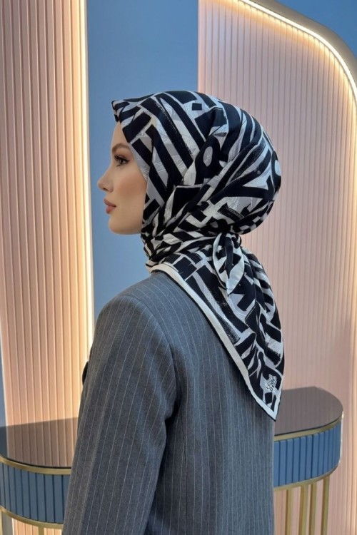 Harf Baskılı Twill İpek Eşarp Siyah