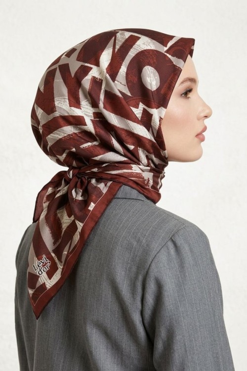 Harf Baskılı Twill İpek Eşarp Bordo