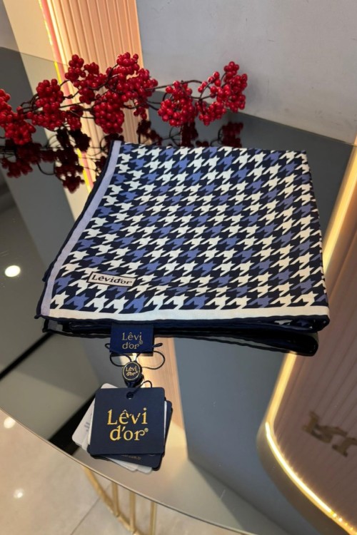 Kazayağı Desen Twill İpek Eşarp Lacivert