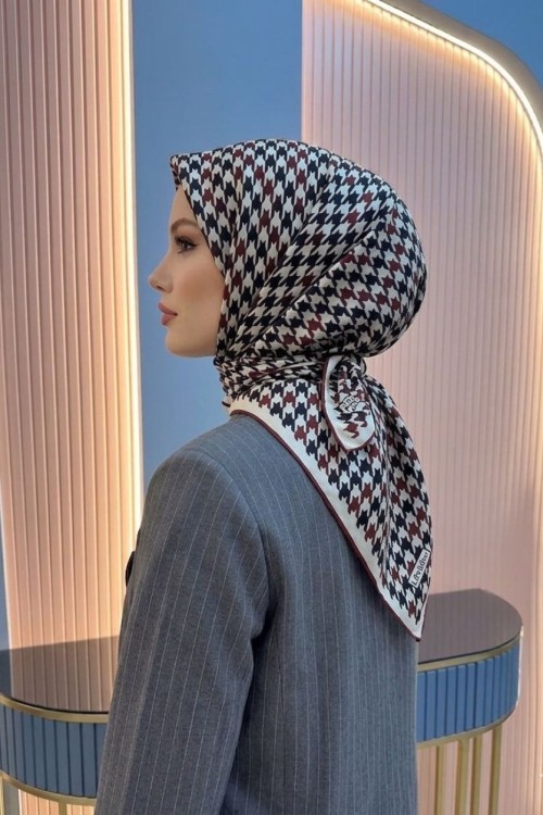 Kazayağı Desen Twill İpek Eşarp Bordo