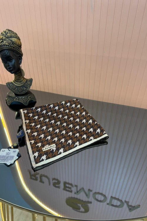 Kazayağı Desen Twill İpek Eşarp Kahverengi