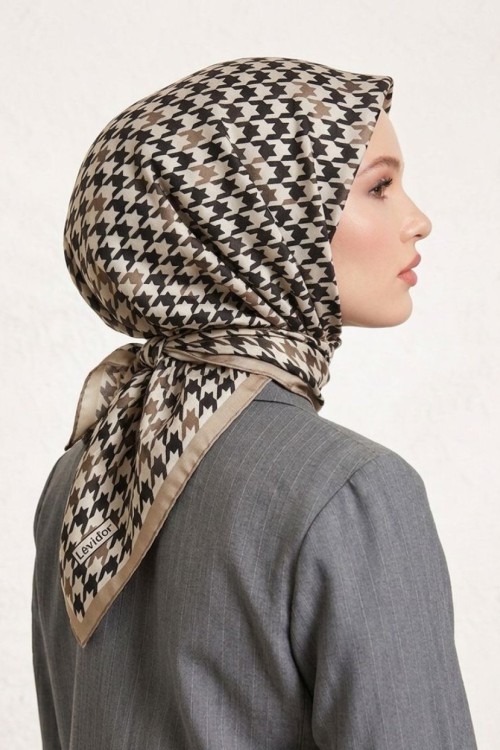 Kazayağı Desen Twill İpek Eşarp Vizon