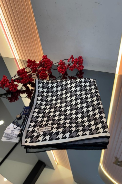 Kazayağı Desen Twill İpek Eşarp Siyah-Gri