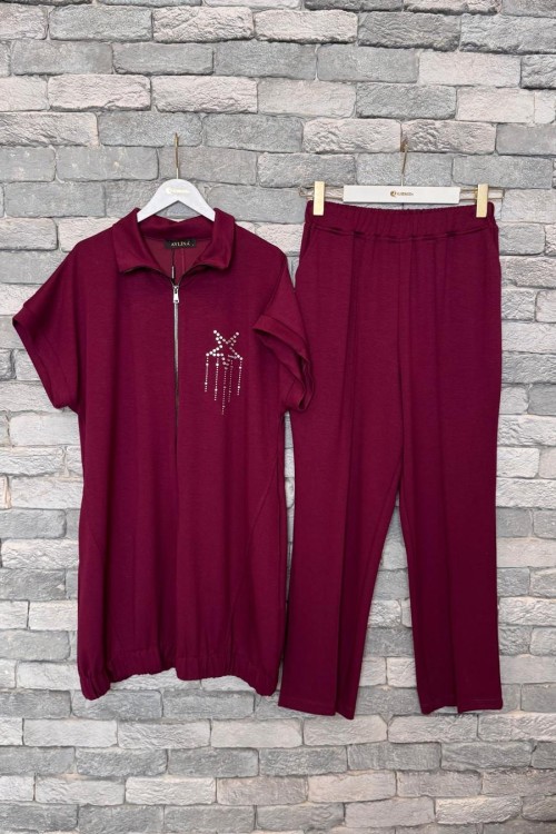 Elfida Pantolon Yelek Takım Mürdüm