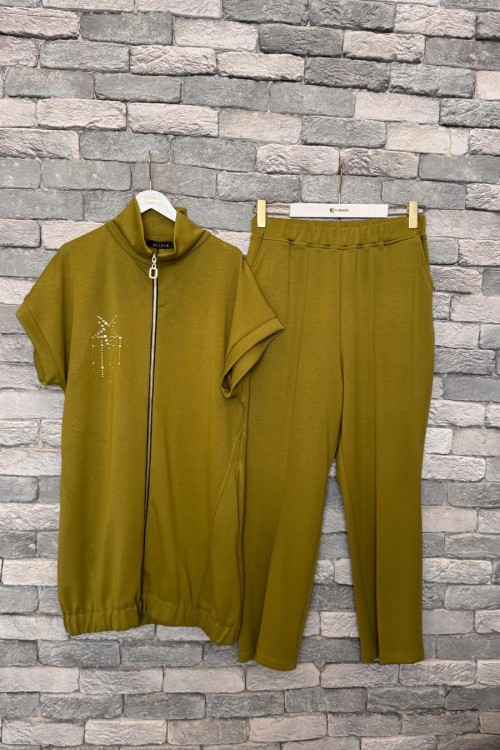 Elfida Pantolon Yelek Takım Zeytin Yeşili