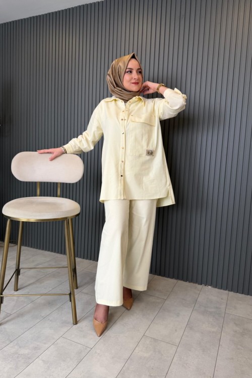 Cebi İşleme Detaylı Denim Ceket-Gömlek Sarı