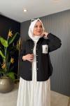 Cebi Çiçek Nakış Detaylı Gömlek Siyah