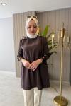 Omuz Düğme Detaylı Tunik Kahve