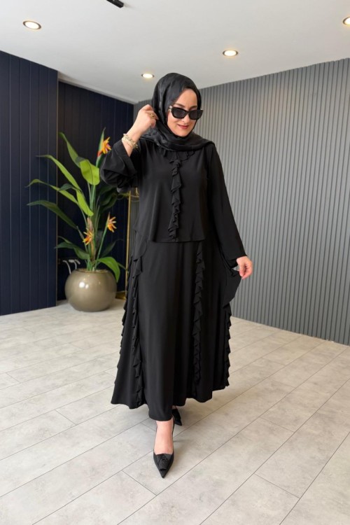 Fırfır Detaylı Etekli Takım Siyah