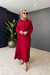 Fırfır Detaylı Etekli Takım Bordo