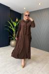 Fırfır Detaylı Etekli Takım Kahverengi