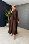 Fırfır Detaylı Etekli Takım Kahverengi