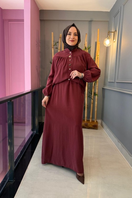 Nefa İkili Ceket  Elbise Bordo