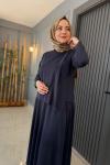 Tuniği Boncuk İşlemeli Kloş Etekli Takım Lacivert