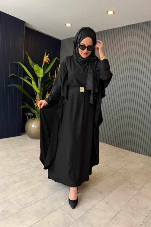 Broş Detaylı Dubai Elbise Siyah