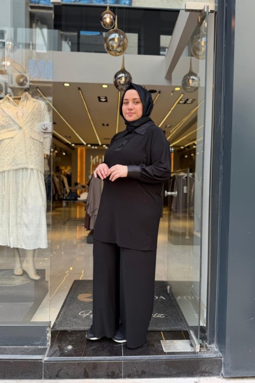 Broş Detaylı Pantolon Takım Siyah