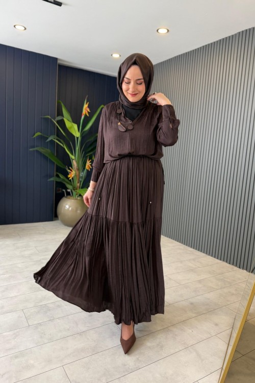 Aksesuar Detaylı Etekli Cupra Takım Kahverengi