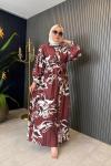 Belden Kuşaklı Begonvil Elbise Bordo