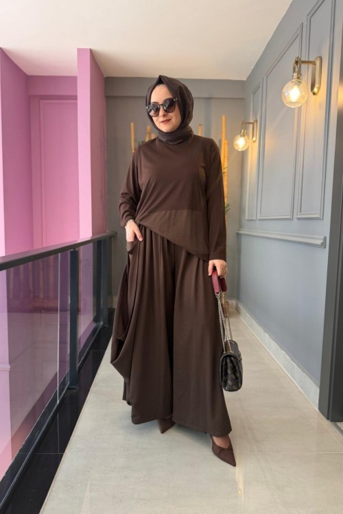 Tasarım Bambu Pantolon Takım Kahverengi