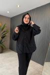 Premium Dantel Nakış İşlemeli İthal Gömlek Siyah