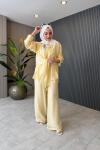 Önden Katkat Bağlama Detaylı Nil Takım Sarı