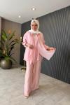 Önden Katkat Bağlama Detaylı Nil Takım Pembe