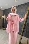 Önden Katkat Bağlama Detaylı Nil Takım Pembe