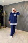 Gömlek Detaylı İkili Pantolonlu Takım Parlement Mavi