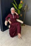 Taşlı Jakar Elbise Bordo