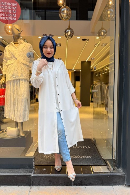 Kapüşonlu Kap Ekru