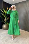 Çiçek Detaylı Keten Etekli Takım Yeşil