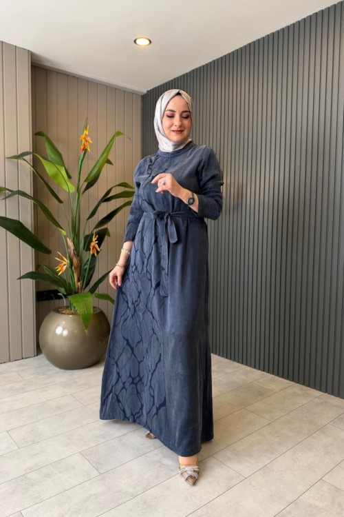 Katya Kupra Elbise İndigo Mavi