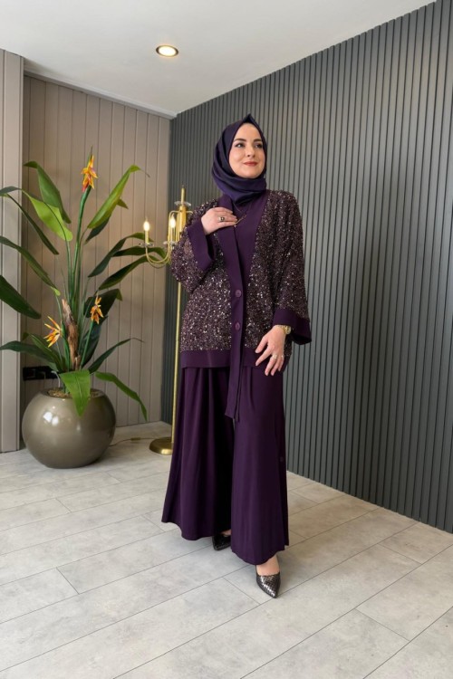 File Pul Payet Üçlü Takım Mürdüm