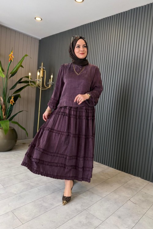 Emma İpek Kupra Etekli Takım  Bordo