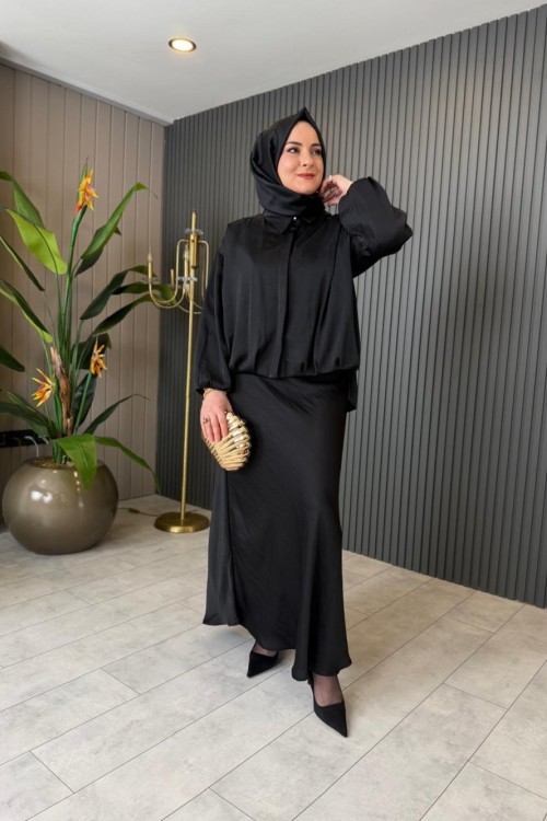 Saten Bomber Saphire Ceket Siyah