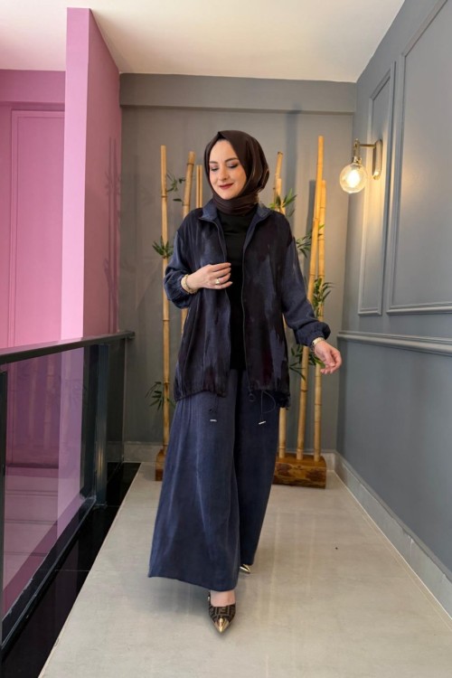 Eftelya İpek Kupra Takım  Mavi