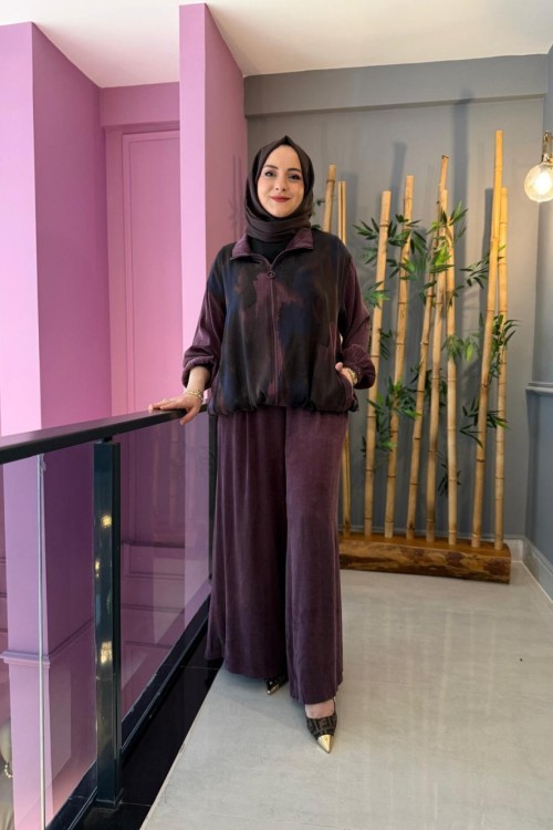 Eftelya İpek Kupra Takım  Mürdüm