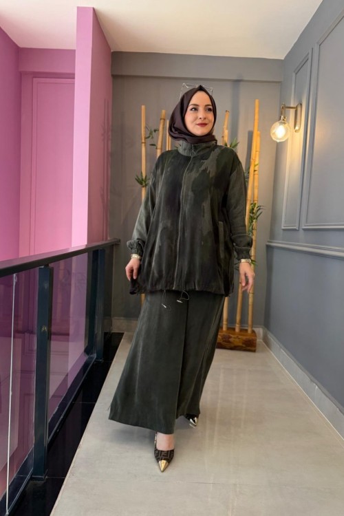 Eftelya İpek Kupra Takım  Haki