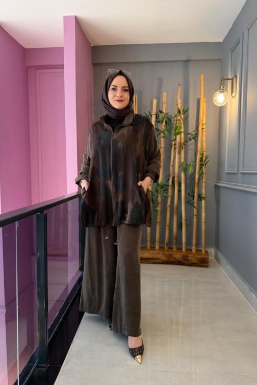 Eftelya İpek Kupra Takım  Kahverengi