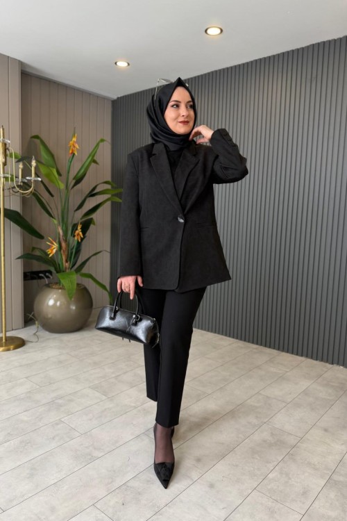 Pırıltı Detaylı Premium İthal Ceket Siyah