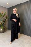 Müslin Rahat Pantolon Takım Siyah