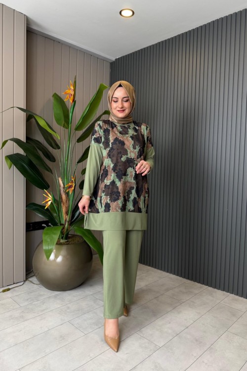 Esra Batik Pantolon Takım  Fıstık Yeşili