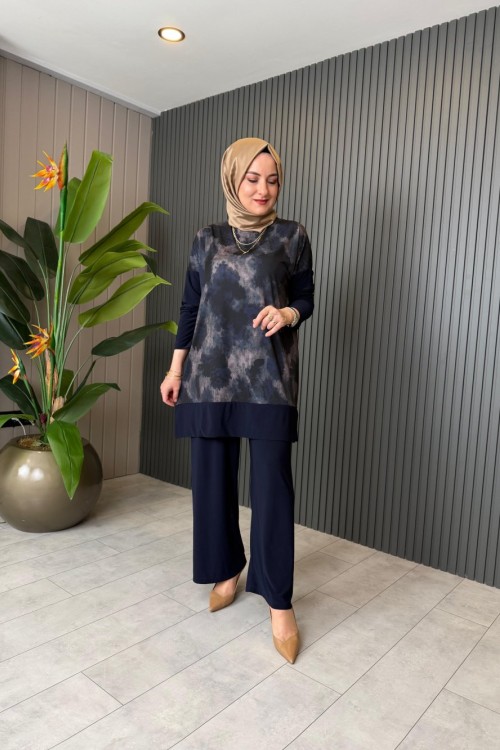Esra Batik Pantolon Takım  Lacivert