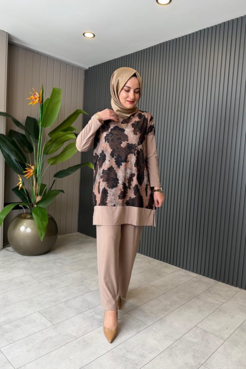 Esra Batik Pantolon Takım  Bej